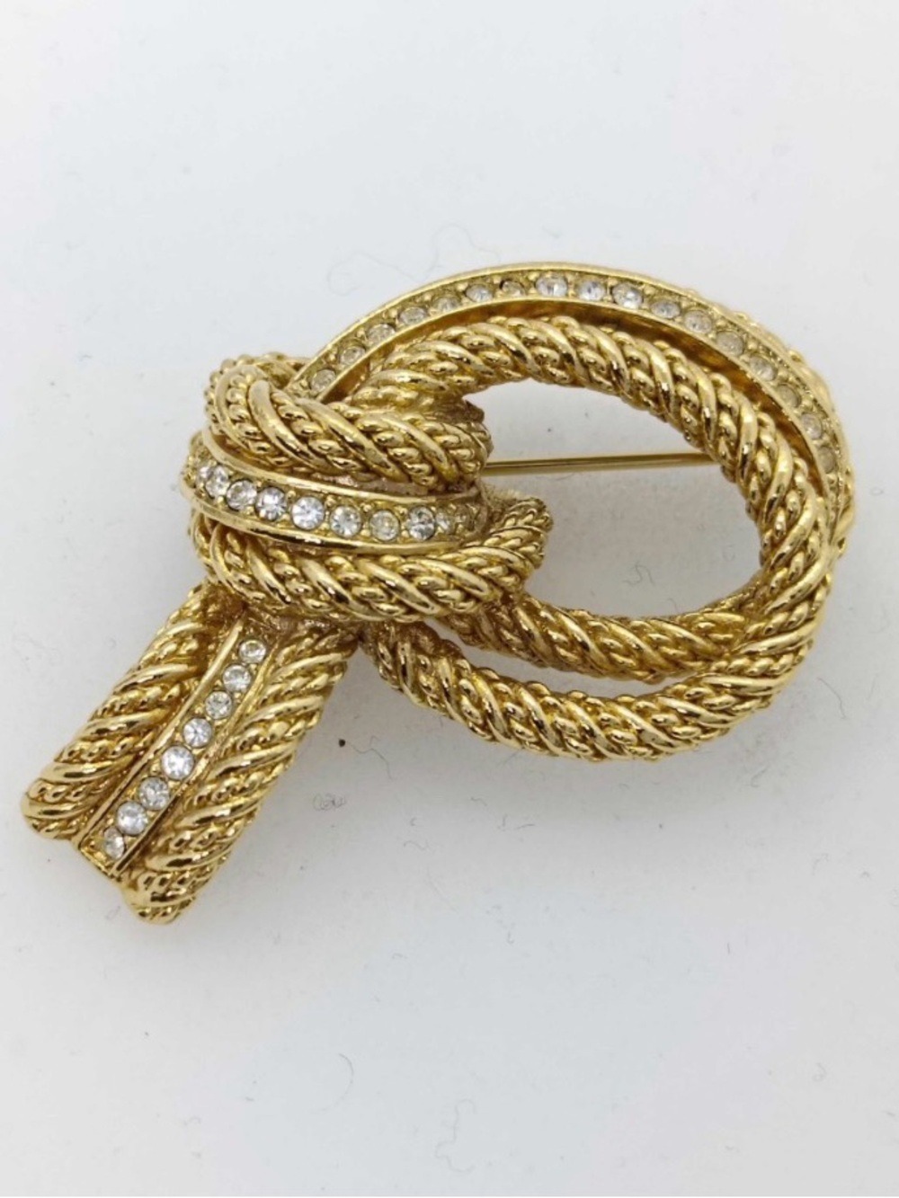 Dior Gold-Tone Rope Knot Brooch with Clear Crystals